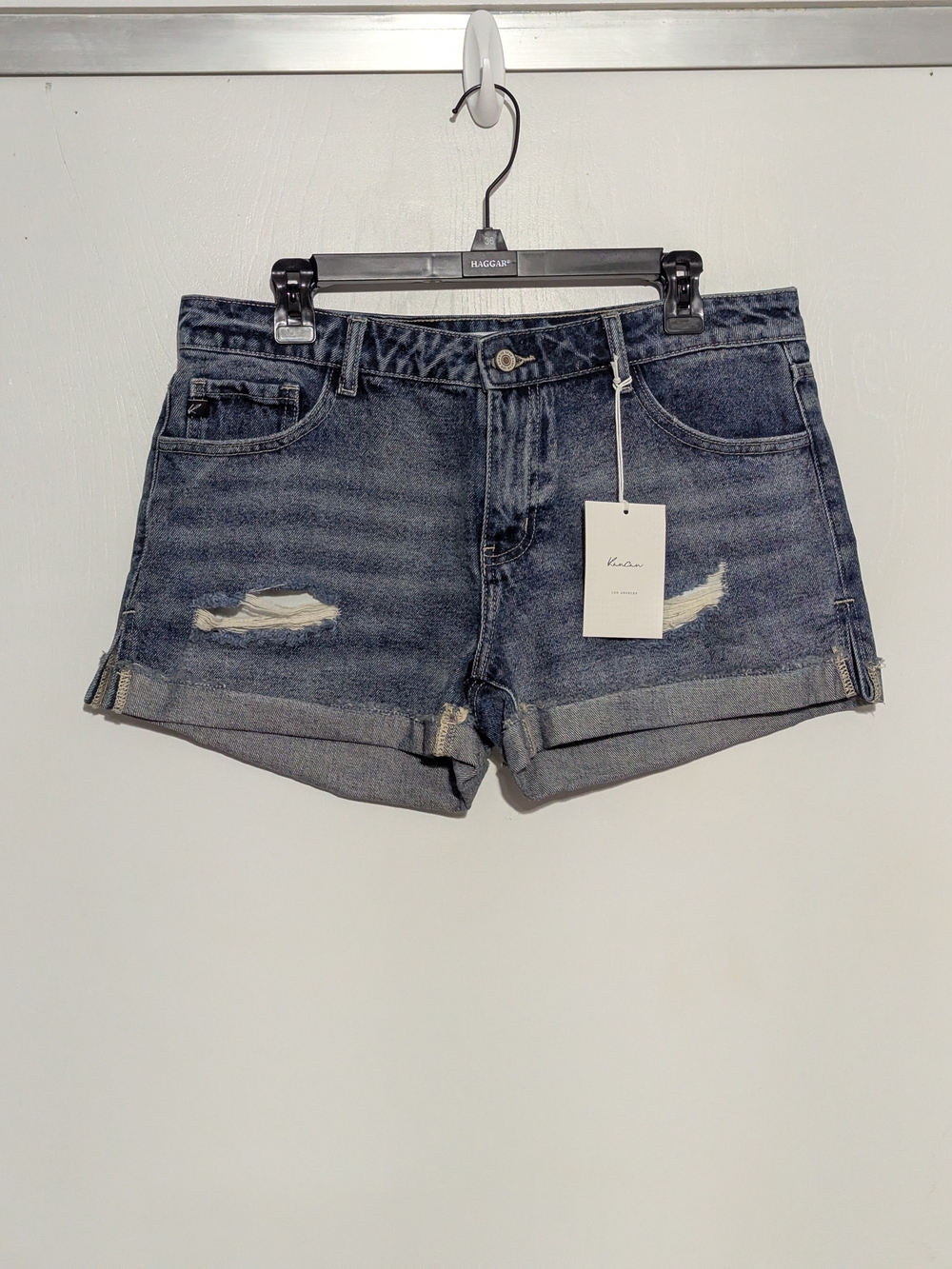 KanCan Dark Blue Distressed Cuffed Denim Shorts - NWT